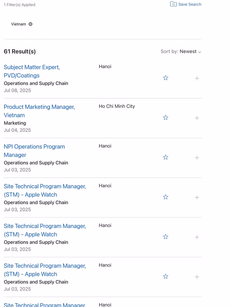 Apple mở tuyển dụng hơn 60 vị trí tại Việt Nam.