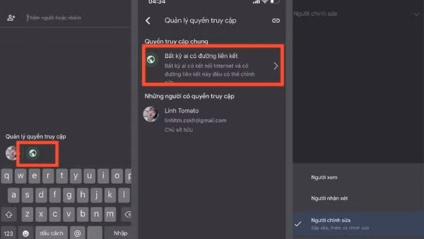 Chọn “Thay đổi quyền truy cập”