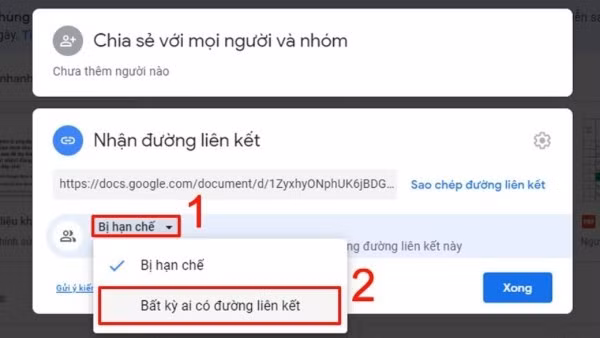 Chọn “Bất kỳ ai có đường liên kết”