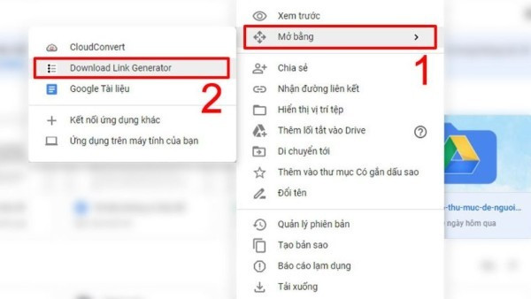 Chọn “Mở bằng” > “Download link Generator”