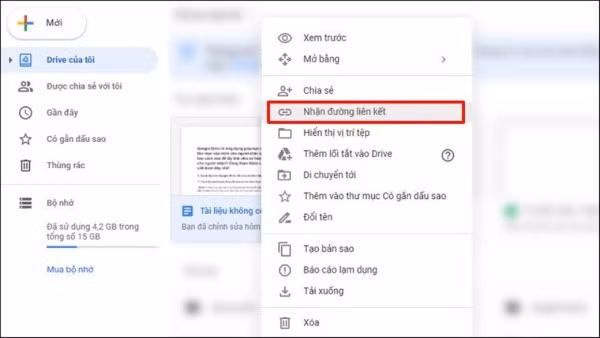 Chọn “Nhận đường liên kết”