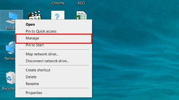 Mở This PC → chọn Manage