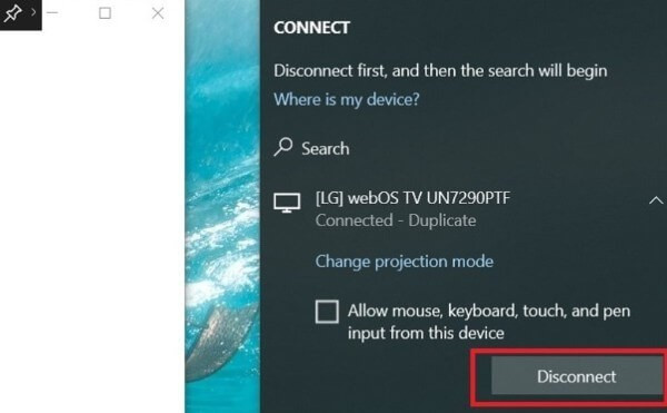 Nhấn Disconnect để tắt phản chiếu