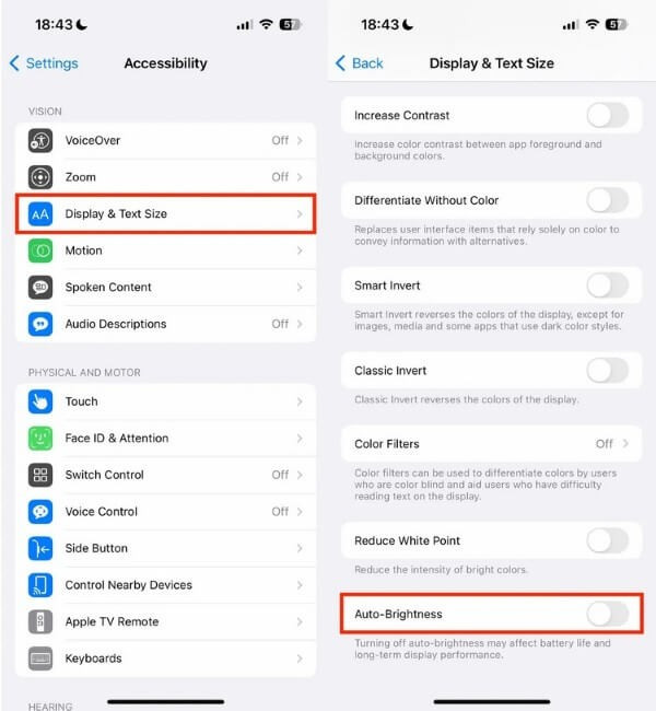 Tiến hành giảm độ sáng hoặc bật chế độ Auto-Brightness