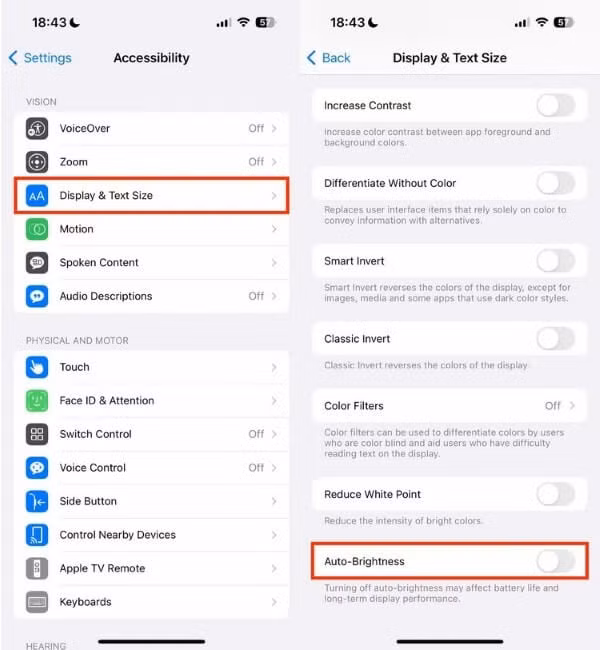Tiến hành giảm độ sáng hoặc bật chế độ Auto-Brightness