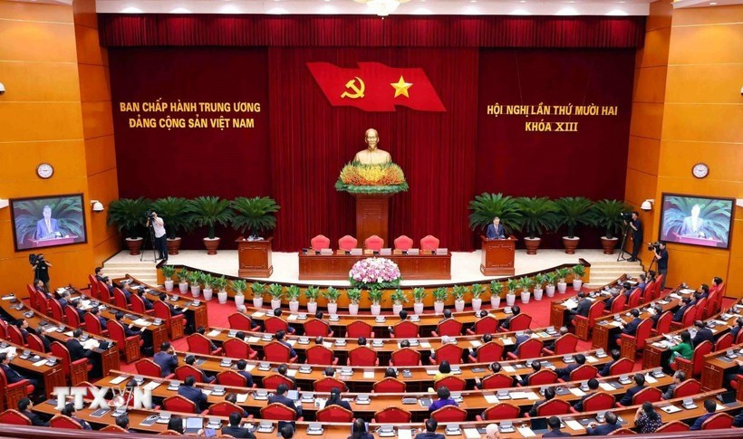 Quang cảnh phiên bế mạc Hội nghị lần thứ mười hai Ban Chấp hành Trung ương Đảng khóa XIII. (Ảnh: Phạm Kiên/TTXVN) ttxvn-be-mac-hoi-nghi-lan-thu-mu.jpg