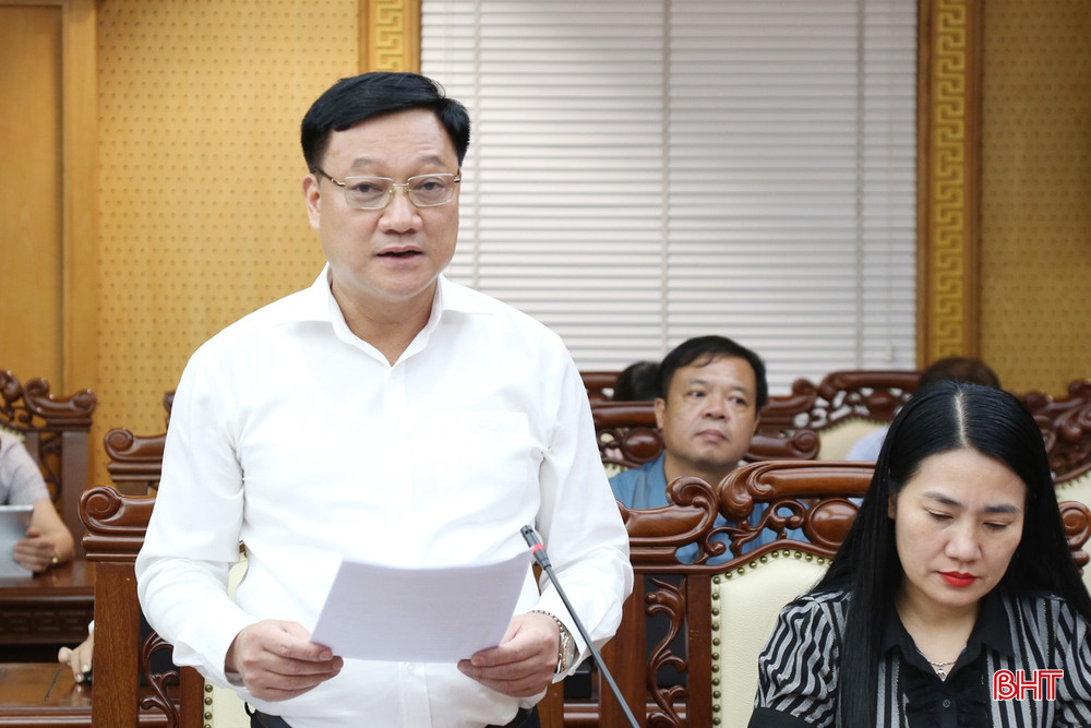 Bí thư Đảng ủy xã Đức Thọ Trần Hoài Đức báo cáo công tác chuẩn bị đại hội. bqbht_br_3a.jpg