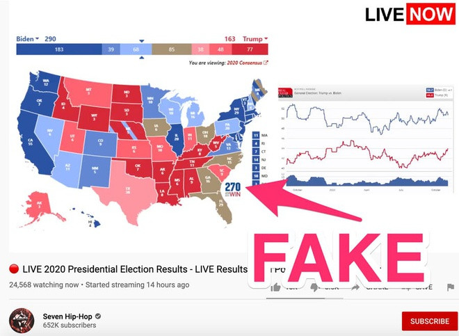 Livestream giả kết quả bầu tổng thống Mỹ trên YouTube ảnh 3 YouTube xuất hiện video giả kết quả bầu cử