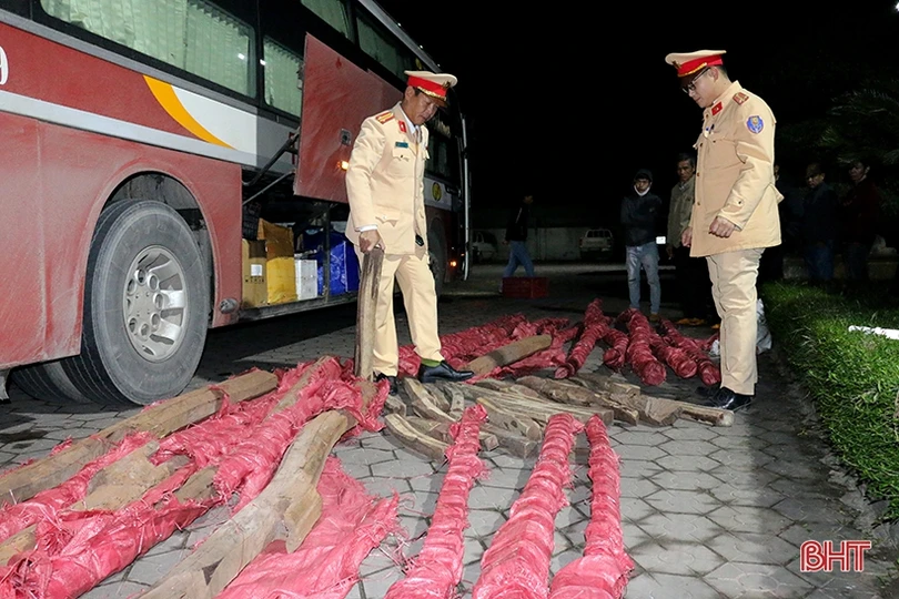 Hà Tĩnh: Phát hiện xe khách chở gần 1 tấn gỗ trắc trong đêm