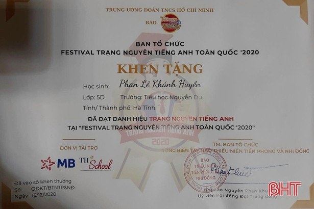 Học sinh nhí Hà Tĩnh chinh phục “Trạng nguyên Tiếng Anh” toàn quốc ảnh 3 Học sinh nhí Hà Tĩnh chinh phục “Trạng nguyên Tiếng Anh” toàn quốc