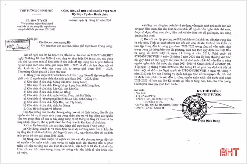 Thủ tướng đồng ý chọn Khu kinh tế Cầu Treo - Hà Tĩnh để tập trung đầu tư phát triển