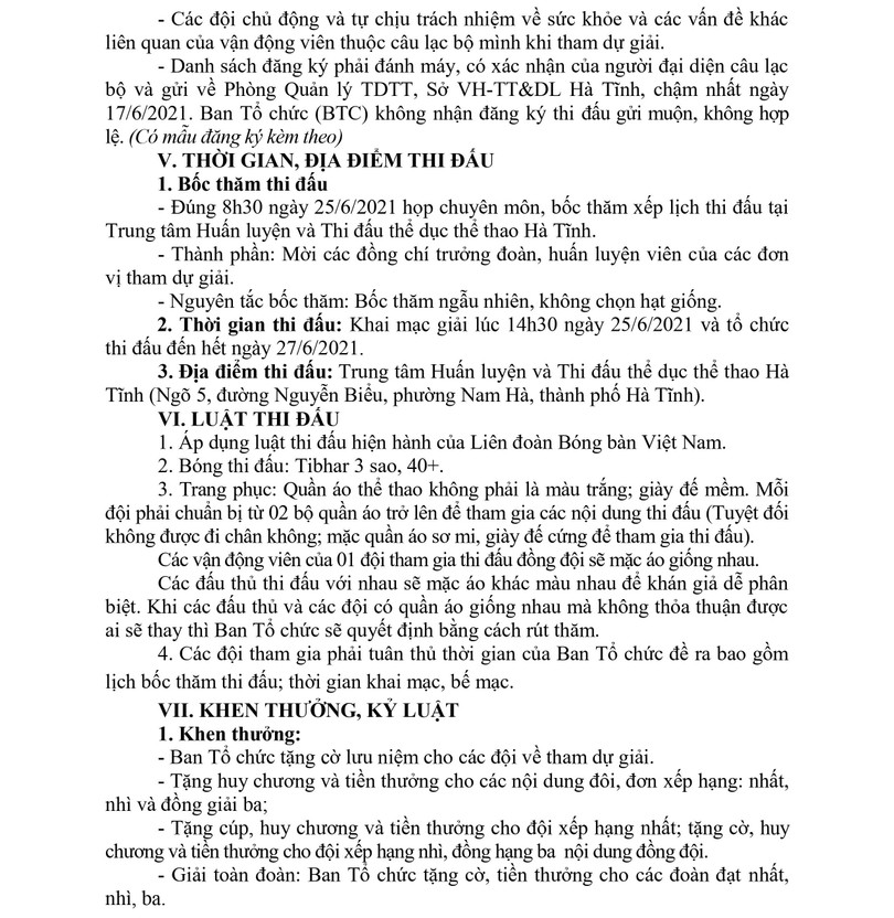 Khởi tranh Giải Bóng bàn Báo Hà Tĩnh mở rộng vào 25/6