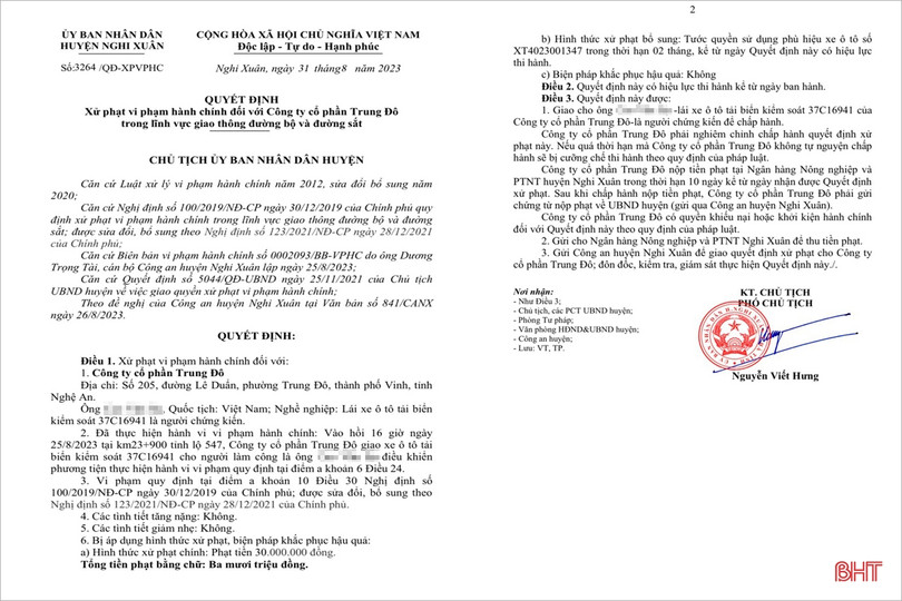 Tài xế chở hàng quá tải trọng, doanh nghiệp bị phạt 30 triệu đồng