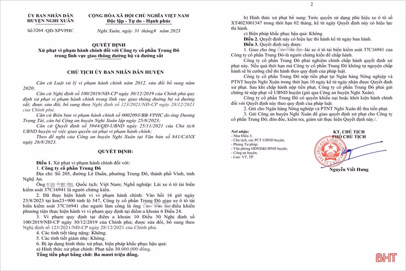 Tài xế chở hàng quá tải trọng, doanh nghiệp bị phạt 30 triệu đồng