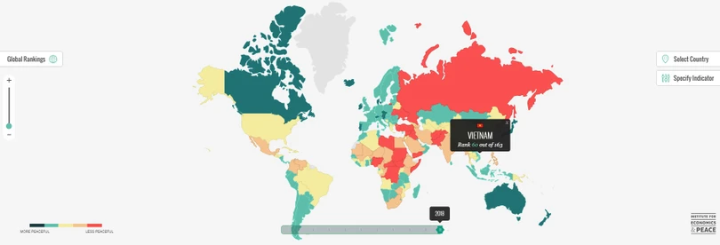Việt Nam xếp hạng 60 về chỉ số hòa bình toàn cầu