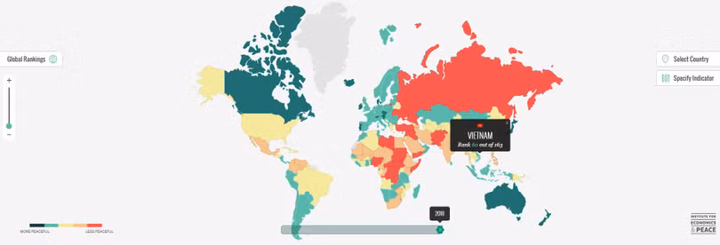 Việt Nam xếp hạng 60 về chỉ số hòa bình toàn cầu