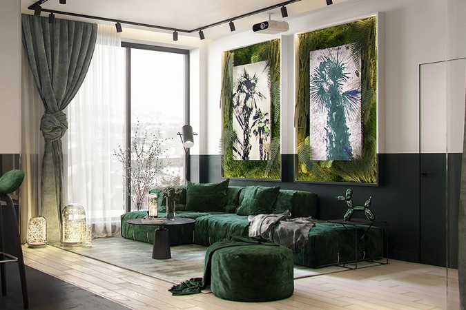 Nội thất trang trí màu xanh lá cây tươi mới