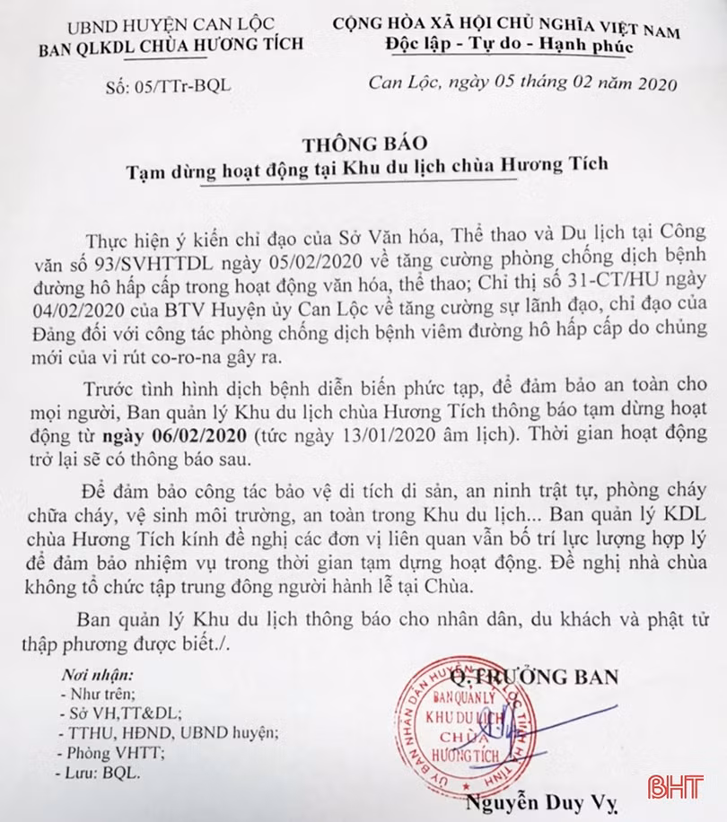 Hà Tĩnh chính thức dừng tất cả lễ hội, giải đấu thể thao vì dịch nCoV