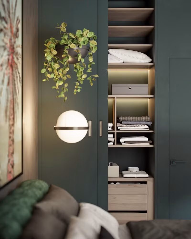 Nội thất trang trí màu xanh lá cây tươi mới