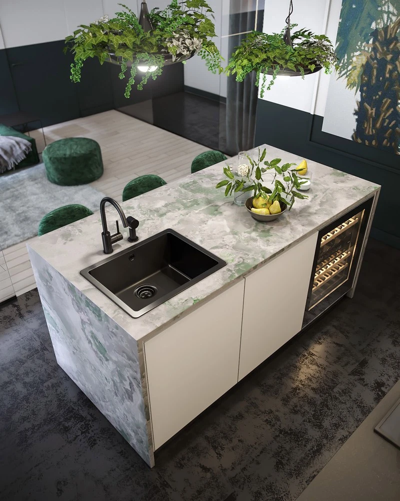 Nội thất trang trí màu xanh lá cây tươi mới