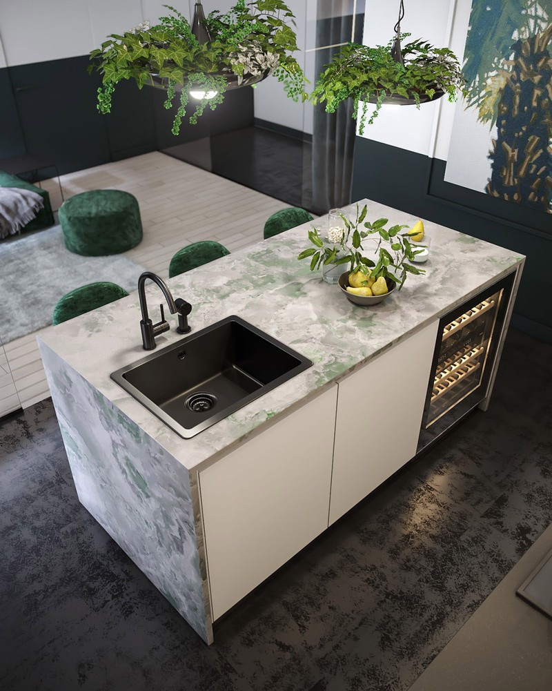 Nội thất trang trí màu xanh lá cây tươi mới