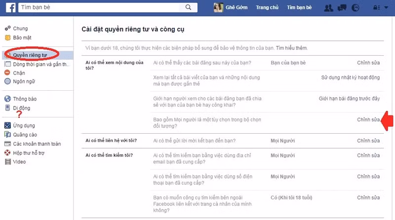 facebook cho nguoi dung vi thanh nien
