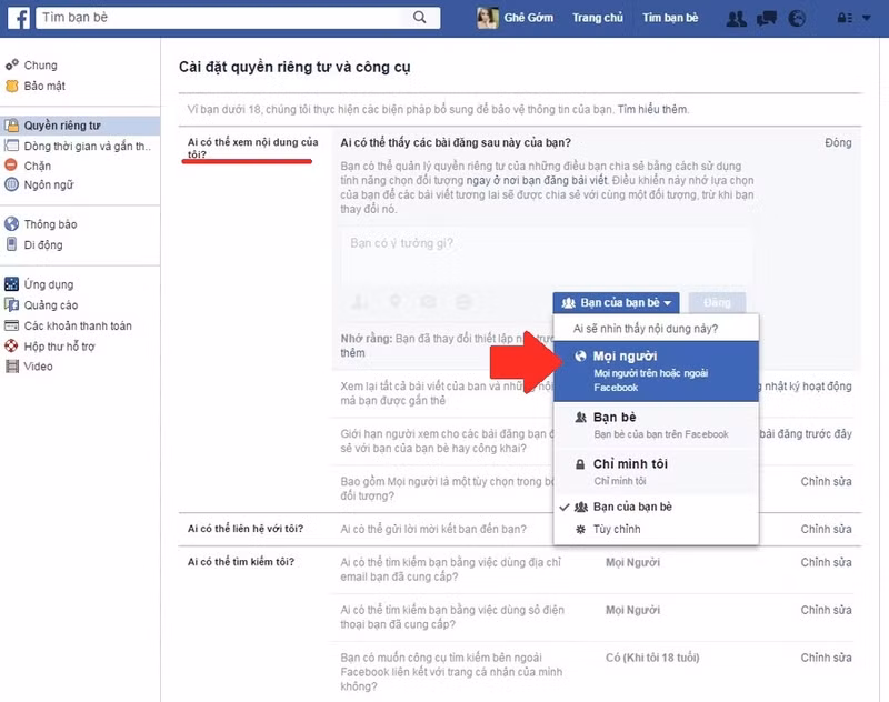 facebook cho nguoi dung vi thanh nien