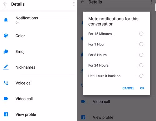 Bấm vào Notifications và chọn thời gian tắt thông báo. Bấm vào Notifications và chọn thời gian tắt thông báo.