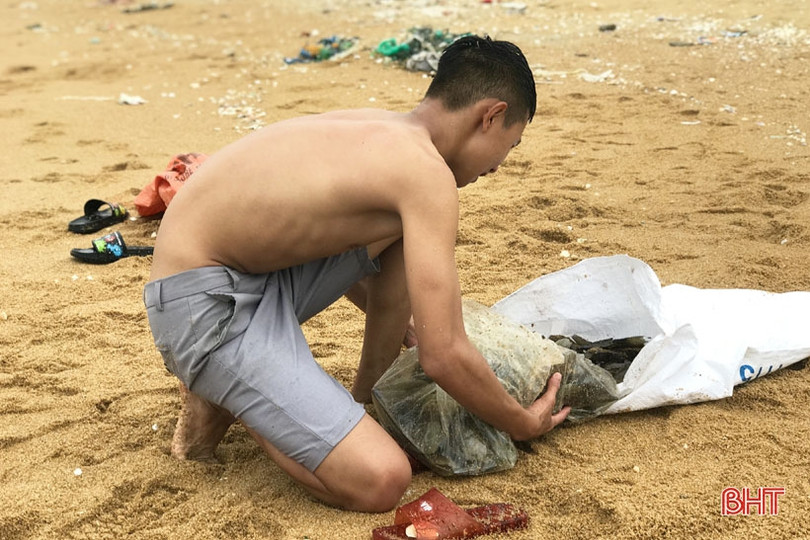 Sò mai trôi dạt vào bờ biển, người dân Cẩm Xuyên rủ nhau đi gom