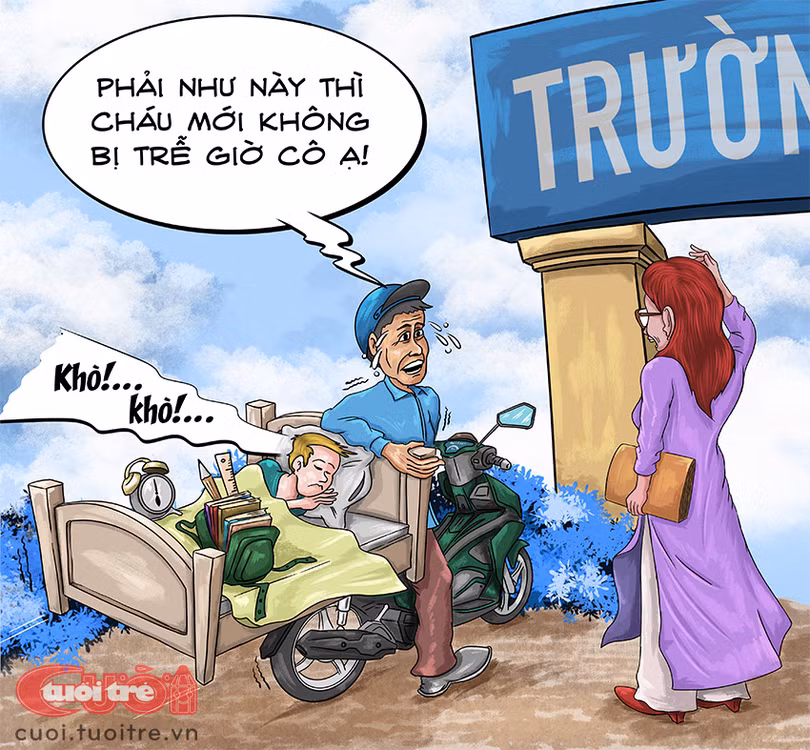 Học sinh đi học sớm bằng xe “giường nằm”