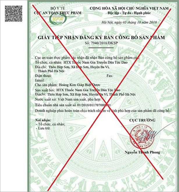 Cảnh báo giả mạo giấy xác nhận của Bộ Y tế để bán thực phẩm chức năng trên mạng