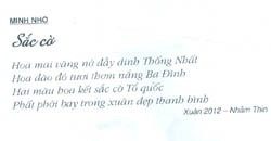 Bài thơ cuối cùng in Báo Hà Tĩnh số Xuân 2012 của nhà thơ, nhà báo Minh Nho