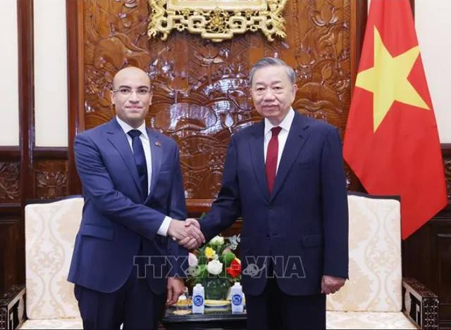 Tổng Bí thư, Chủ tịch nước Tô Lâm tiếp Đại sứ Algeria tại Việt Nam Sofiane Chaib đến trình Quốc thư. Ảnh: TTXVN. Tổng Bí thư, Chủ tịch nước Tô Lâm tiếp Đại sứ Algeria tại Việt Nam Sofiane Chaib đến trình Quốc thư. Ảnh: TTXVN.