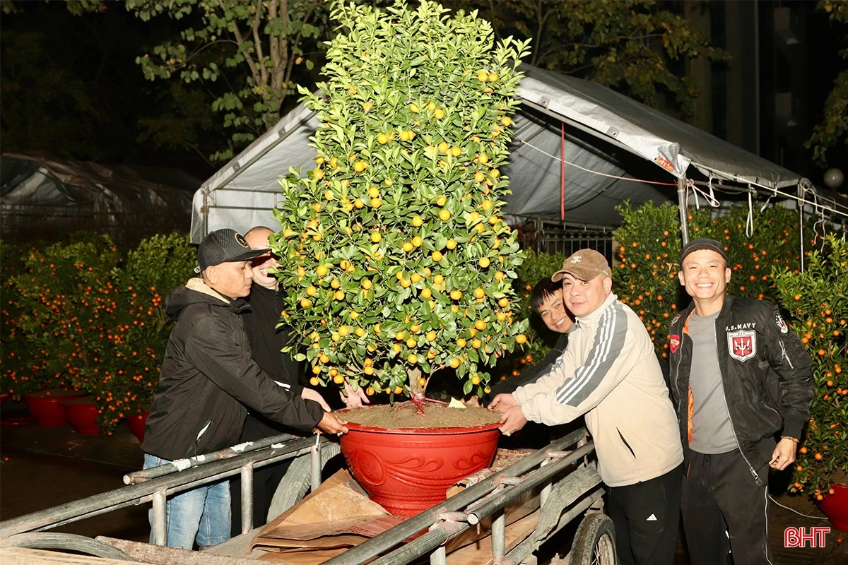 Niềm vui của những tiểu thương khi cây cảnh được khách hàng "chốt đơn" trong đêm lạnh.