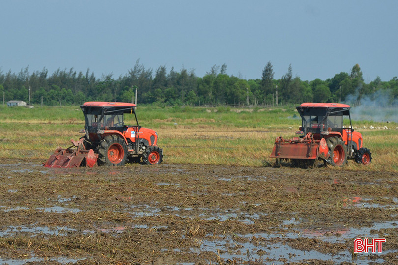 Bà con nông dân tranh thủ làm đất ở những vùng kết thúc thu hoạch sớm vụ xuân, thuận lợi về nước tưới. z5461059165135_38a33e3e42f184c2686db4cf0d72a58e.jpg
