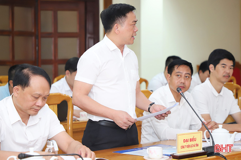 Ông Phạm Công Thành - Giám đốc Công ty Điện lực Hà Tĩnh phát biểu tại buổi làm việc. anh 3.JPG