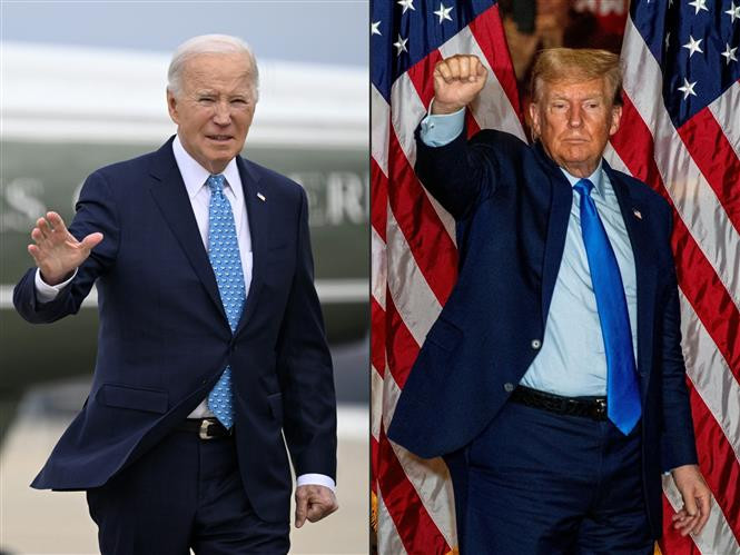 Cựu Tổng thống Mỹ Donald Trump (phải) và đương kim Tổng thống Joe Biden. Ảnh: AFP/TTXVN