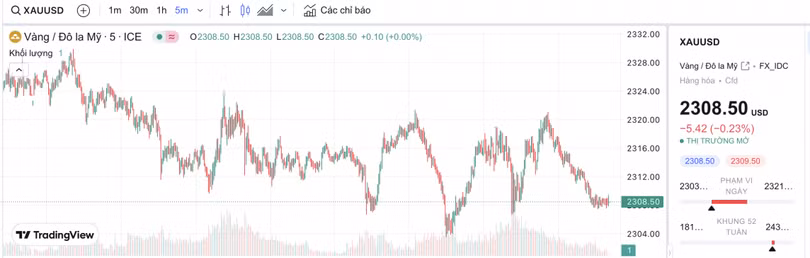 Biểu đồ biến động giá vàng trong 24 giờ qua