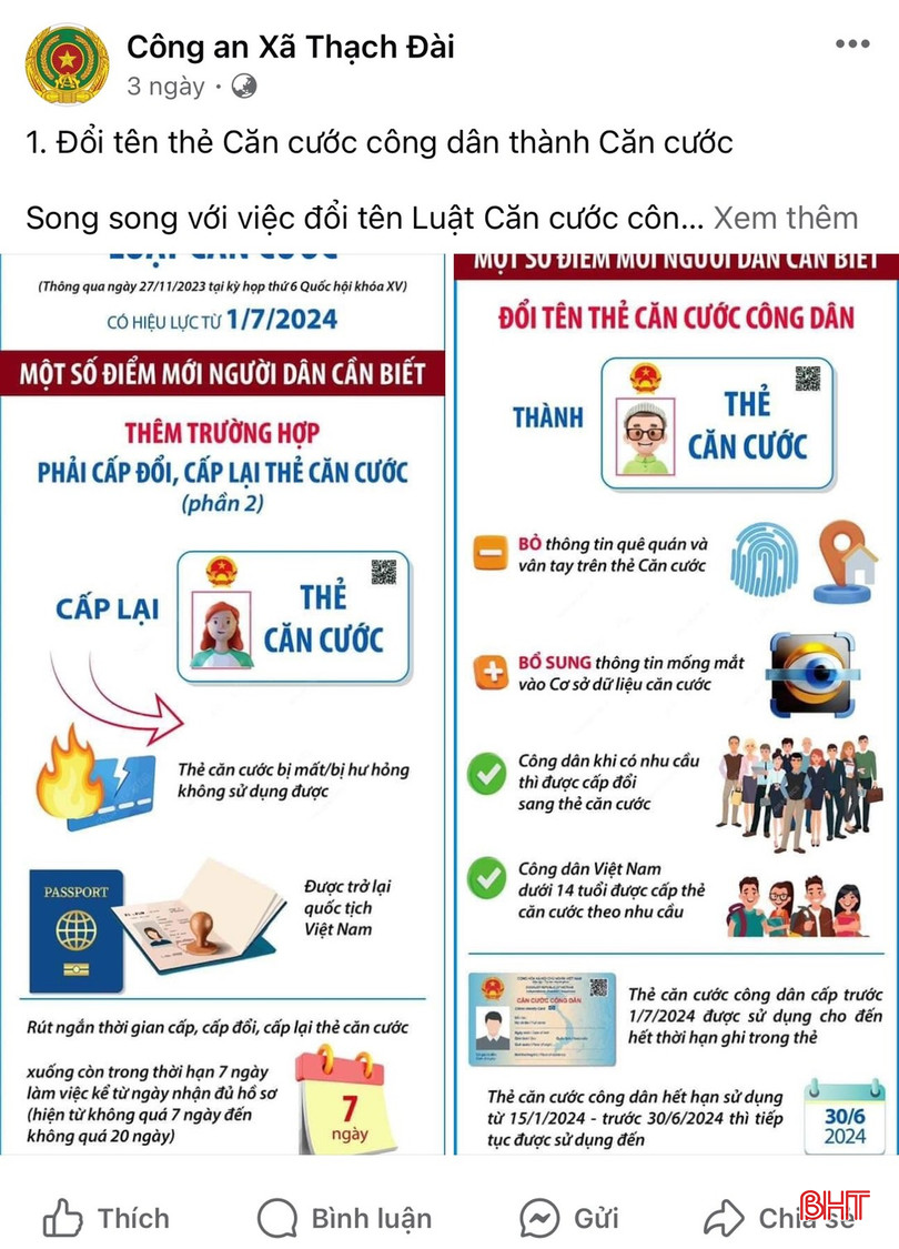 Công an xã Thạch Đài (Thạch Hà) tuyên truyền 10 điểm mới của Luật Căn cước trên facebook. 4929966146f8e6a6bfe9.jpg
