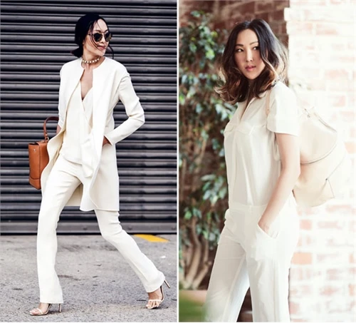 4. White-on-white Khi không có nhiều thời gian hoặc phân vân trong cách mix đồ, đừng ngần ngại khoác lên mình những món trang phục mang sắc trắng toàn tập. Gam màu không bao giờ lỗi mốt này dễ dàng tạo nên vẻ sành điệu mà bạn đang tìm kiếm.