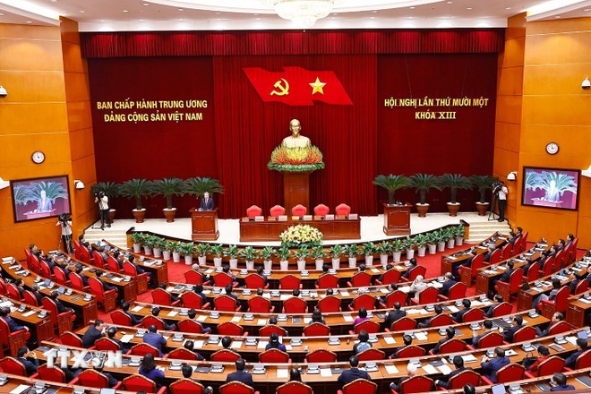 Tổng Bí thư Tô Lâm phát biểu bế mạc Hội nghị lần thứ 11 Ban Chấp hành Trung ương Đảng khóa XIII. (Ảnh: Doãn Tấn/TTXVN)