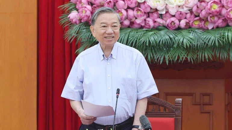 Tổng Bí thư Tô Lâm phát biểu tại buổi làm việc. (Ảnh: Thống Nhất/TTXVN)