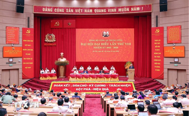 Đại hội đại biểu Đảng bộ Công an Trung ương lần thứ VIII, nhiệm kỳ 2025 - 2030. (Ảnh: Phạm Kiên/TTXVN)