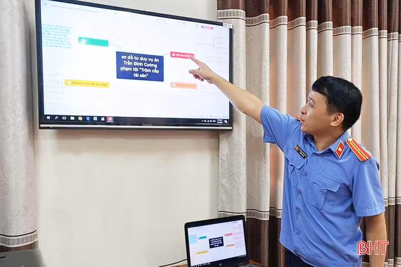 Kiểm sát viên Trần Văn Hải (Viện KSND huyện Lộc Hà) báo cáo quan điểm giải quyết vụ án Trần Đình Cường (SN 1984, trú xã Thạch Kim, Lộc Hà) về tội “Trộm cắp tài sản” bằng việc ứng dụng sơ đồ tư duy.