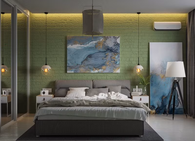 Trang trí phòng khách màu xanh căng tràn sức sống