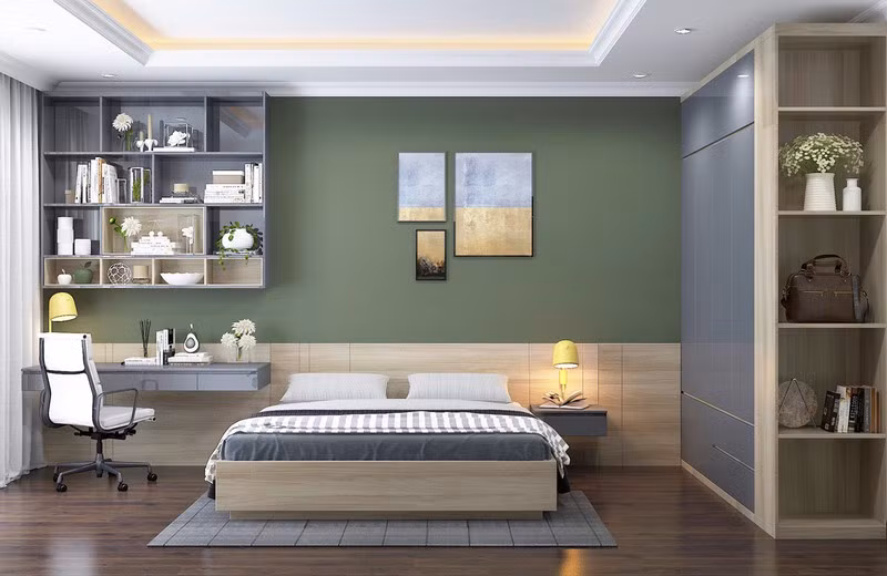 Trang trí phòng khách màu xanh căng tràn sức sống