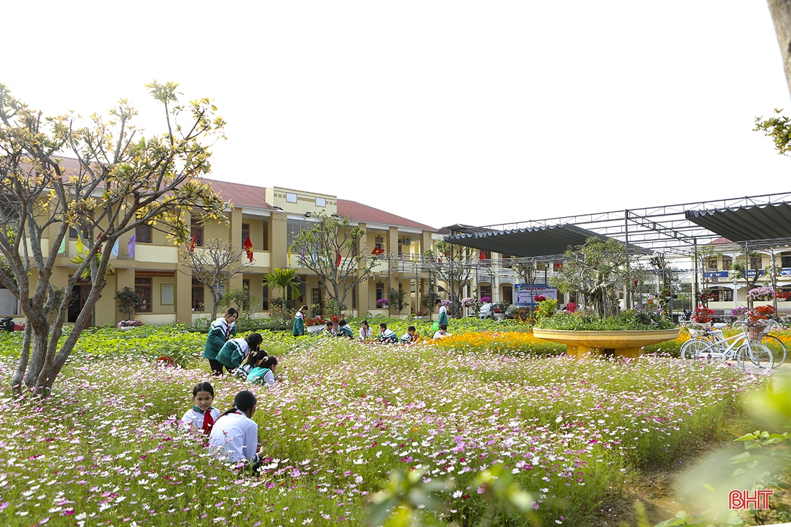Mê mẩn ngôi trường làng ngập tràn sắc hoa ở Hà Tĩnh