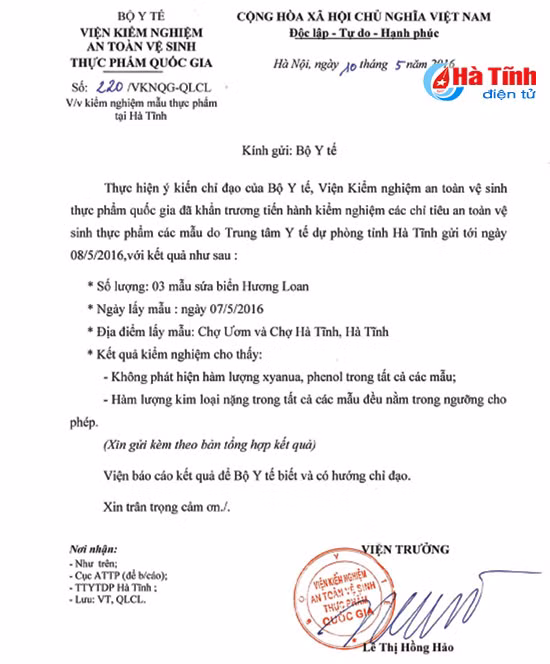 khong phat hien xyanua phenol trong cac mau hai san o ha tinh