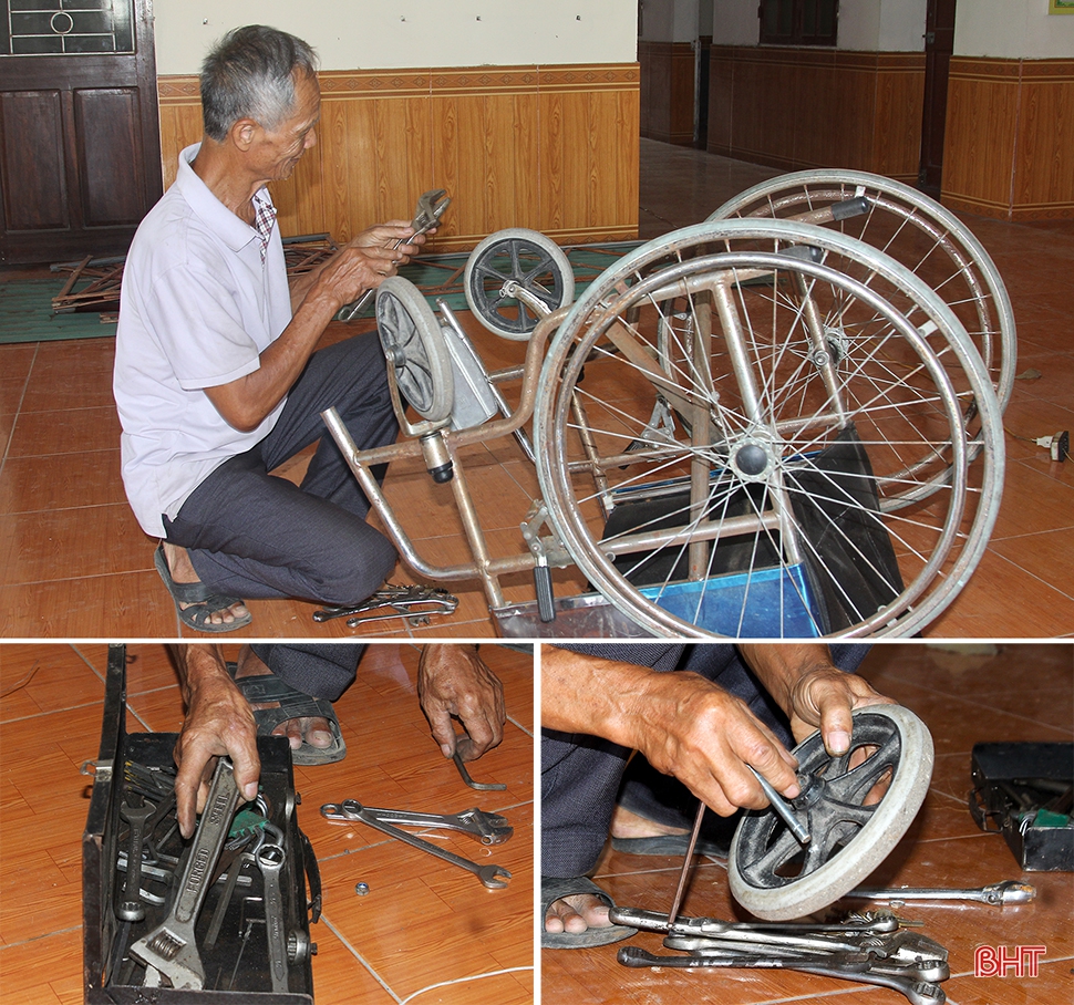 73 tuổi vẫn đi khắp nơi xin xe lăn cũ về sửa tặng bệnh nhân nghèo Hà Tĩnh