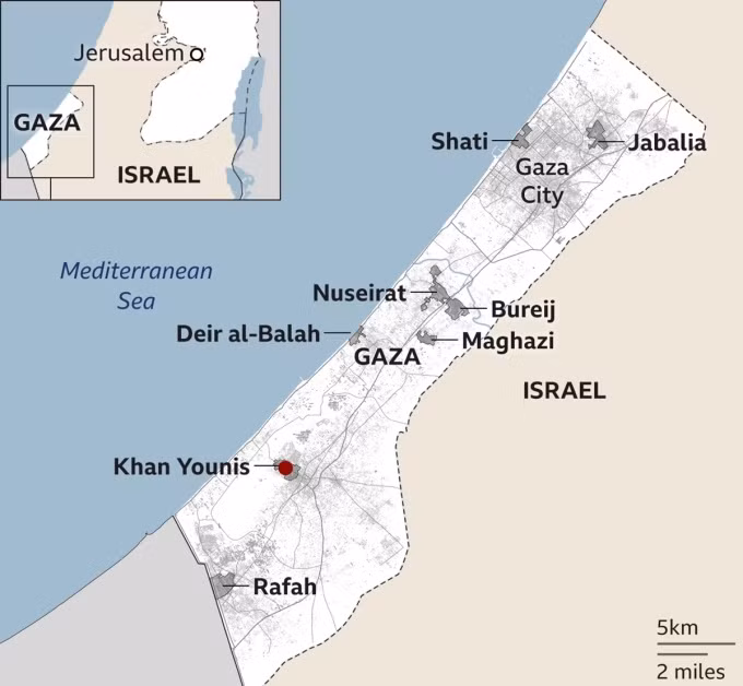 Vị trí các thành phố lớn trên Dải Gaza. Đồ họa: BBC